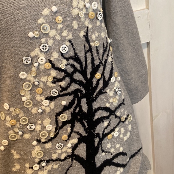 Anthropologie HWR Button Tree Grey Sweater - Picture 2 of 5